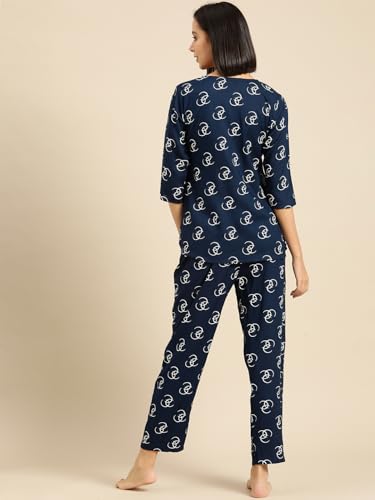 Image of Ichaa Women's Rayon Night Suit Printed Top & Bottom Set