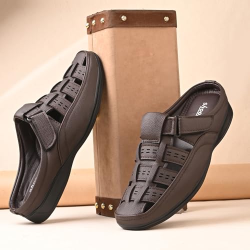 Image of Leather Backless Sandals for Men | Casual Open Half Sandal Footwear