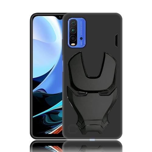 Image of COVERLY Official 3D Touch Feel Trending Avengers Logo Mask Soft Rugged Grip Iron Man Super Power Cartoon Movie Engraved Silicone Matte Back Cover for Xiaomi Redmi 9 Power 2019- Black