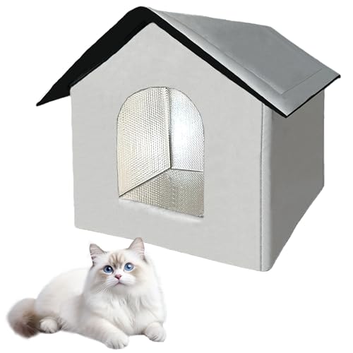 Katzenhaus für Draußen Winterfest und Wasserdicht, Faltbare Outdoor Katzenhöhle mit Abnehmbarem Kissen, Wetterfestes Tierheim für Streuner und...