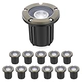 Gardencoin Brass Low Voltage Landscape Well Lights (5' Cover, 5.5' Tall), 12V LED Wired In-Ground Outdoor Up Lighting Fixture Waterproof, Adjustable Beam Direction Base, Without MR16 Bulb (12 Pack)