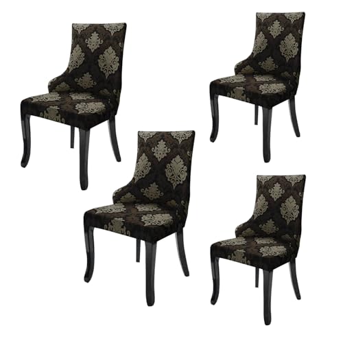 Image of House of Quirk Wingback American Side Chair Slipcover-Accent Chair Cover Slipcover with Arm,Washable Dining Chair with Nailed Trim Protector for Dining Living Room Pcak of 4 (Black Motif)