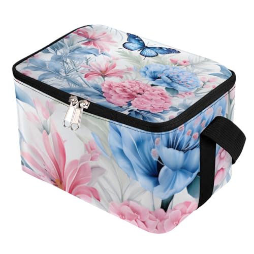 GzLeyigou Lunch Bags for Women Men 9 Cans,Floral Butterfly Hot & Cold Food Delivery Bag Insulated Grocery Bag Insulated Lunch Box Floral Cooler Bag for Office Work Picnic Beach