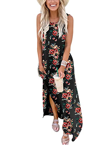 ANRABESS Women Summer Maxi Dress Beach Vacation Sundress Sleeveless Casual Loose Shirt Dresses 2026 Travel Outfits Floral Print Small