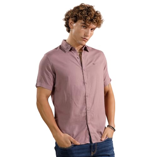 Image of WROGN Men's Cotton Linen Blend Casual Shirt | Solid Minimal Design | Slim Fit