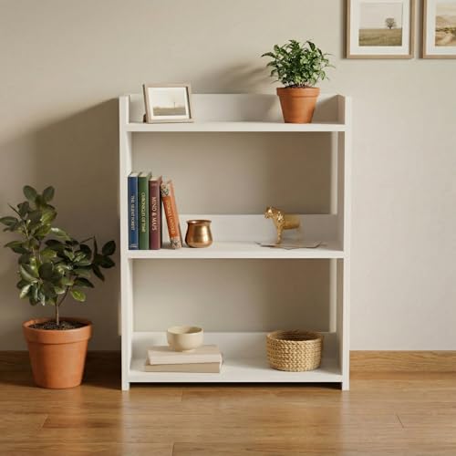 Image of DFC Element Crysta Shelf for Home, Living Room & Bedroom | Engineered Wood Storage Shelf with Open Display Design | Space Saving Organizer for Books, Decor & Daily Essentials (Classic White, 3 Level)