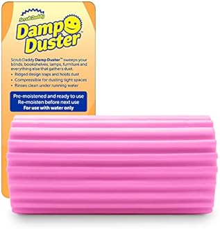 Scrub Daddy Damp Duster, Multipurpose Dusters for Cleaning - Wooden & Venetian Blind Cleaner Tool, Ridged Wet Dust Sponge for Skirting Board, Radiator, Blinds & Mirrors, Home Cleaning Products, Pink