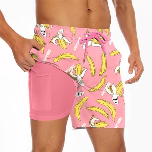 Ginsiom Mens Swim Trunks with Compression Liner, 7 Inch Quick Dry Swimming Shorts, Bathing Suit with 2 Side and 1 Liner Pockets (Size: XL