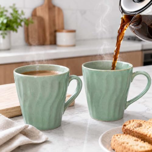 Image of The Earth Store Green Artisan Wave Coffee Mug - 340ML Ceramic Coffee Mugs Set of 6 | Microwave & Dishwasher Safe Mugs for Gift | Home | Office | Restaurant | Daily Use Tea Mug