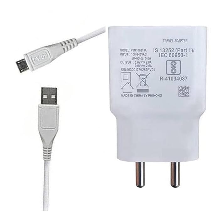 Image of Original Charger 18W USB to Micro Adapter & Cable Compatible with Vivo V7 V15 V9 V11 V5 V5s V3 V15 U10 with SIX Months Replacement Warranty