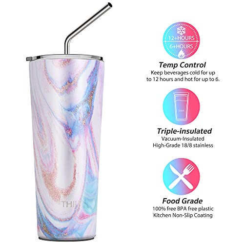 Thily Tumbler Stainless Steel Coffee Cup 26 Oz Triple-Insulated Travel Mug With Splash-Proof Lid, For Ice Drinks And Hot Beverage Smoothies Cup, Pink Ripple #TOP2
