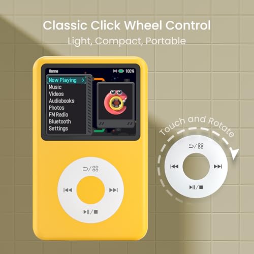 Image of Innioasis 128GB Mp3 Music Player Pocket with Bluetooth, 2.4 inch Screen Video Playback Mini Mp3 HiFi Music Player with SD Card for Home 2025 Yellow