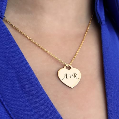 Personalized Couple Name Initial Date Engraved Necklace for Women, Custom Dainty Name Letter Anniversary Necklace for Couple, Customized Jewelry Heart Pendant Necklace Christmas Mother's Day Gifts.3