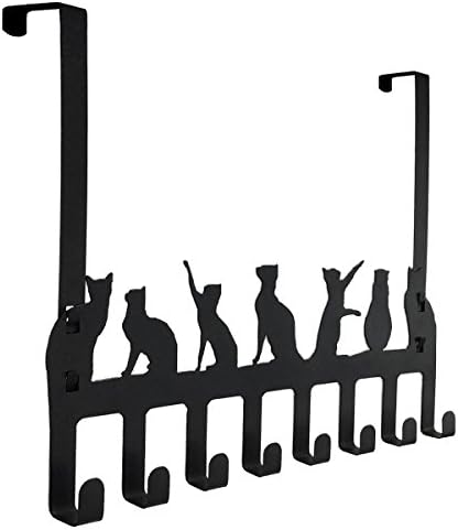 Colibyou Over The Door Hook Hanger Organizer Rack, Heavy Duty Cat Storage for Hanging Clothes, Towels, Coat, Purse, 8 - Hooks (Black, Cats)