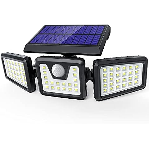 Solar Lights Outdoor 3 Heads, Claoner Upgraded 128 LED Solar Motion Sensor Security Light with 360° Wide Lighting Angle, Easy to Install, IP65 Waterproof Durable Solar Powered Flood Lights for Outside Cover