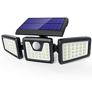 Solar Lights Outdoor 3 Heads, Claoner Upgraded 128 LED Solar Motion Sensor Security Light with 360° Wide Lighting Angle…