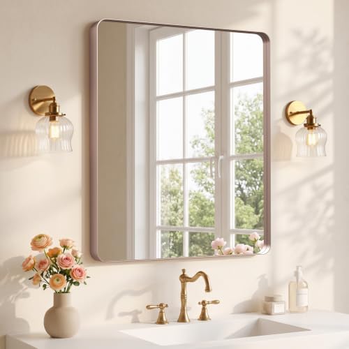 Image of Kosmonia 36x30 Inch Bathroom Vanity Mirror Brushed Rose Gold
