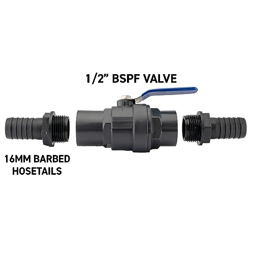 Premium Flow Control Valve for layflat of Corrugated Pond Hose,Stainless Steel Interior Parts + Handle,Ideal for Pumps,Waterfall,Filters and Water Features,Complete with hosetails (12.5mm) - Image 2