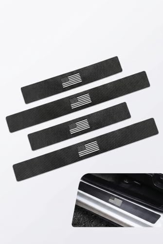 Yekoaru 4 PCS Car Door Sill Protector, American Flag Door Sill Guards, Scratch-Resistant Carbon Fiber Style Decal, Decorative Car Accessories for Doors Step, Universal for Most Cars (Black)