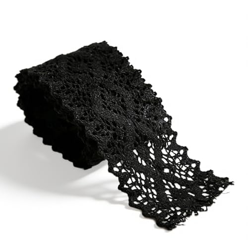Ruban de garniture de dentelle noire de 10 mètres, ruban de dentelle de largeur de 6 cm/2.4 pouces, dentelle élastique pour l'artisanat, rideau de bricolage...