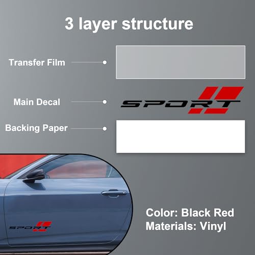 Image of Zhizhong Car Sport Decal,16 Inch Vinyl Sticker Fit for All Cars Side (2 Pcs Black Red)