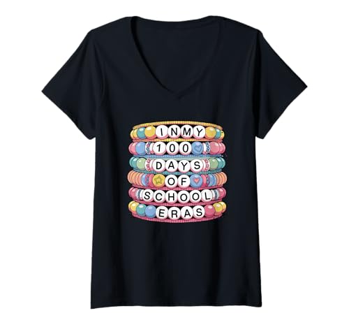 Mujer Pulsera de la amistad In My 100 Days Of School Era Camiseta Cuello V
