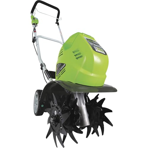 Greenworks 40V 10" Cordless Tiller / Cultivator, 4.0Ah Battery and Charger Included, Green