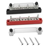 Golgner 2 Stück Sammelschiene 12V-48V, Sammelschienen Verteilerblock 12V-48V DC, 150A Sammelschiene mit Abdeckung mit 6xM4+4xM6 Klemmen, Positive Masse Stromverteilungsblock Busbar für Auto Boot LKW