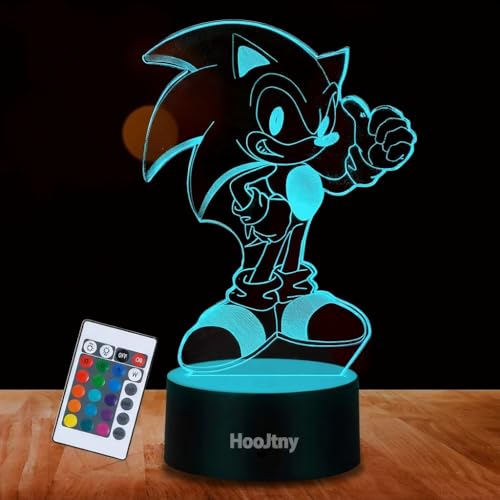 HooJtny Sonic Lámpara de Luz Nocturna Anime 3D 16 Colores USB Recargable Decoraciones de Dormitorio de Navidad Regalo de Luz de Fiesta para Niños