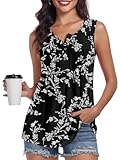 Picture of POPYOUNG Womens Summer Tank Tops Sleeveless Loose Fit Shirts Henley Button Down Casual Blouse M, White FL Carvings