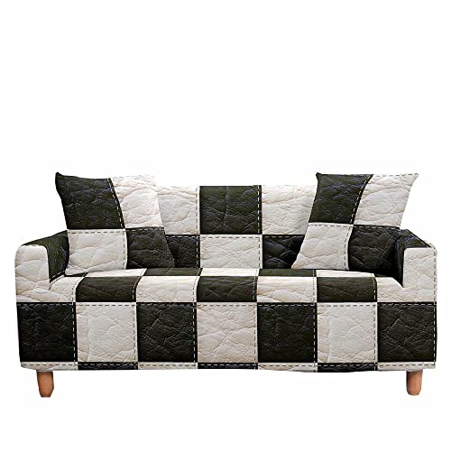 FANSU Housse de Canapé Universelle 1/2/3/4 Places, Revêtement de Canapé Extensible avec Accoudoirs, Imprimé à Carreaux en Similicuir 3D Protection de...