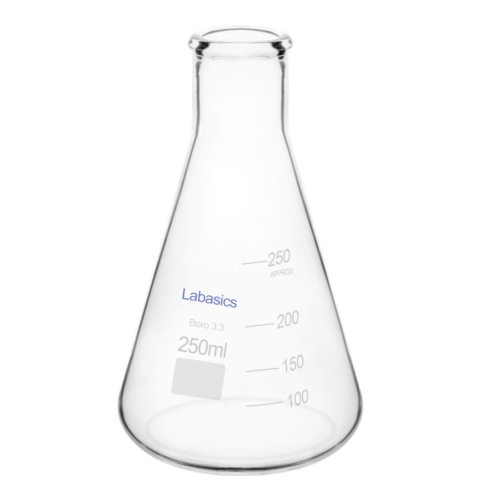 Labasics Glass Narrow Mouth Erlenmeyer Flask, Borosilicate Glass Heavy Wall Flask with Heavy Duty Rim - 250 ml