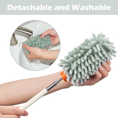 Image of Green Retractable Microfiber Duster for Cleaning Extendable Feather Duster Household Cleaning Tool for Cleaning Car, Office, Window, Furniture