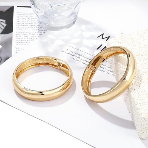 2Pcs Bangle Bracelets for Women Gold Arm Cuff 14k Gold Plated Chunky Gold Bangle Set Hinged Cuff Bracelets Trendy Arm Cuff Jewelry for Women4