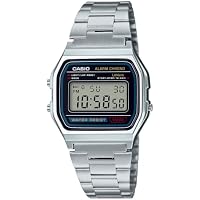 Casio A158WA Series Unisex Digital Vintage Silver Watch with LED Light, Daily Alarm, 100-Second Stopwatch & 7-Year Battery