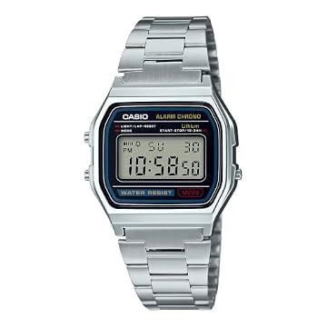 Casio Relógio digital masculino A158WA-1DF de aço inoxidável, Prata, Case size (L× W× H), Clássico, retrô