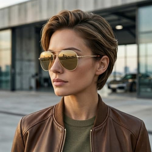 Image of The Fresh Classic Aviator Sunglasses for Men Women, Metal Frame Mirror Lens, Pilot Style, Includes Cleaning Cloth, Pouch