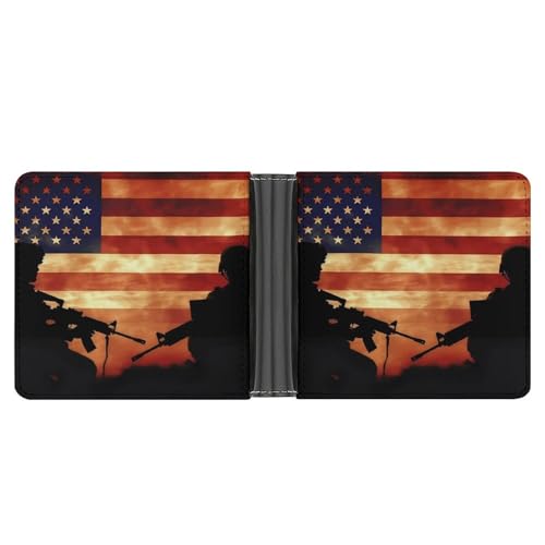 U.S. Flag Memorial Veterans Day Funny Billfold Wallet Credit Card Holder Slim Passcase Pouch Purse for Men Women