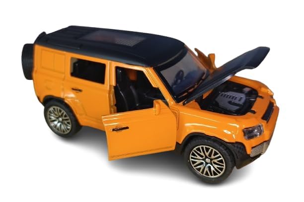 G Maker Defender Die Cast Metal Toy Car 1:32 Scale with Openable Doors & Bonnet, Pull Back Action, Realistic SUV Model Car for Boys, Girls & Collectors (Orange)-image-20