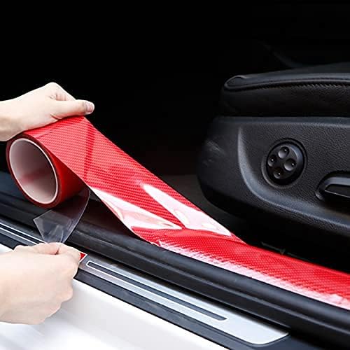 (Red Carbon) Car Door Edge Guards Door Sill Protector 5D Carbon Fiber Car Wrap Film Vinyl Automotive Wrap Film Car Door Sill Protection Film Anti-Collision for Chevrolet Aveo
