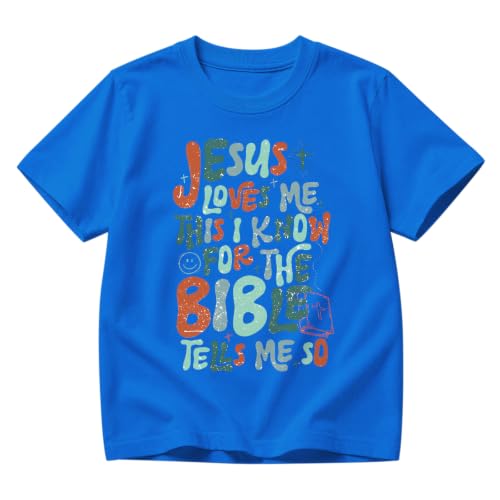 Image of Christian Shirts for Boys Kids Jesus Loves You Bible Verse God T Shirts Religious Faith Cute Graphic Tees Casual Tops