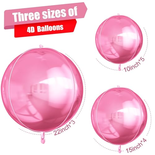 Image of 12PCS Metallic Pink Round Foil Balloons 22 inch 15 inch 10 inch Large Mylar Balloons | Shiny Pink 4D Ball Balloons for Birthday Party, Graduation, Wedding, Christmas, New Year, Disco Prom Party Decorations