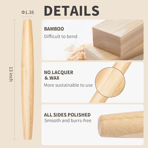 Giying6 Classic Wood Rolling Pin, Wooden Roll Pin, Natural Wooden Roller With No Dents Or Gaps For Baking Pizza Dough thumb #2