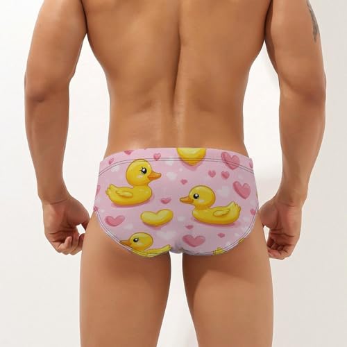 Yellow Rubber Ducks Love Hearts Mens Swim Briefs Bikini Sexy Low Rise Trunks Swimsuit Bathing Suit Beach2
