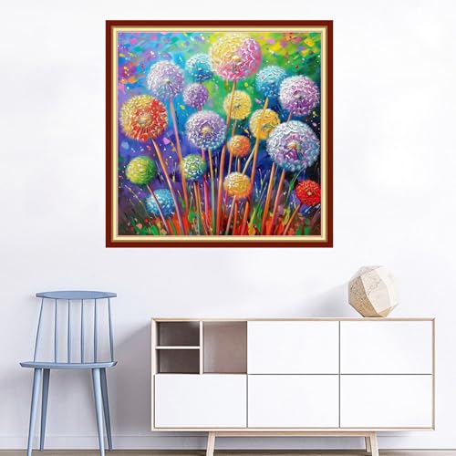 Image of Joyhoor Cross Stitch Kits for Beginners Stamped Cross-Stitch Supplies Needlework preprint Embroidery Kits for Adults DIY Needlepoint Kits Embroidery Patterns 11CT-Colorful Dandelion 18x18 inchs