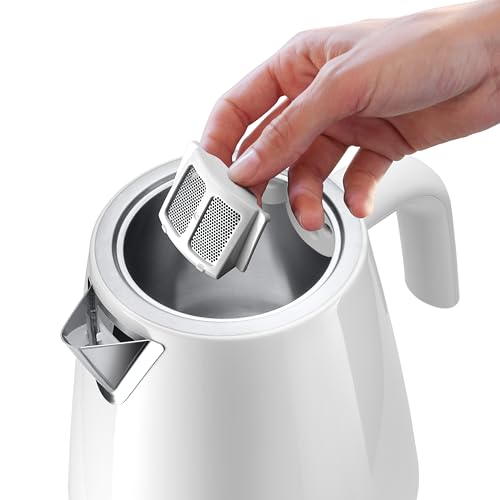 De'Longhi Eclettica SpecialTea KBY3011.W, Classic Style Electric Kettle with Variable Temperature Control 40°-100°, Anti Scale Filter, 360° Swivel Base, Cord Storage, 1.7L, 3000W, Whimsical White