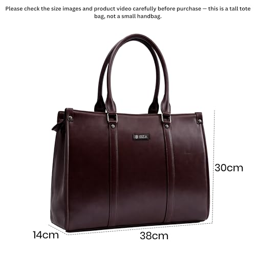 Image of Siza Premium Women's Handbag, PU Leather Tote Bag with Dual Zip Compartments for Office and Style, Padded Laptop or Devices Sleeve, Detachable Shoulder Strap, Structured Formal Bag for Women