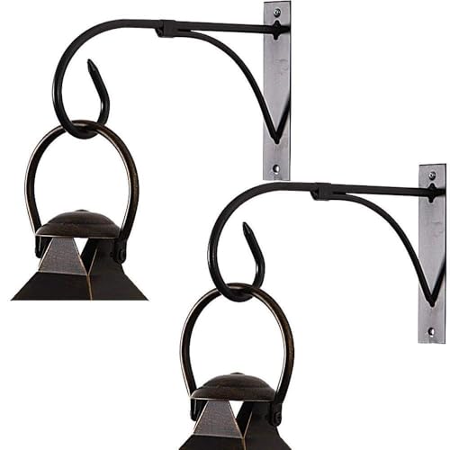 Image of Iron Wall Hooks for Hanging Lanterns, Planters, Bird Feeders & Coats | Heavy Duty Indoor Outdoor Wall Bracket Hook Hanger for Home Decor, Garden & Balcony (Black, 2)