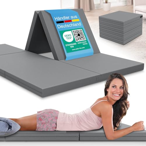 ELONEO Klappmatratze 140x200 cm, 8 cm hoch, Gästematratze klappbar, Faltmatratze, Faltbare Matratze, Bandscheibenwürfel, Reisematratze, Gästebett...