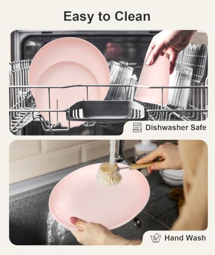 Image of Quatish 24 Piece Plates and Bowls Sets for 6, Unbreakable Dinnerware Sets, Plastic Dish Set for Camping, Dishwasher Microwave Safe, Outdoor Kitchen and Apartment Dorm Dinning RV Essentials, Pink